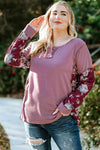 Plus Size Floral Exposed Seam Quarter-Button Henley Top Purple 3X Blouses - Tophatter Daily Deals