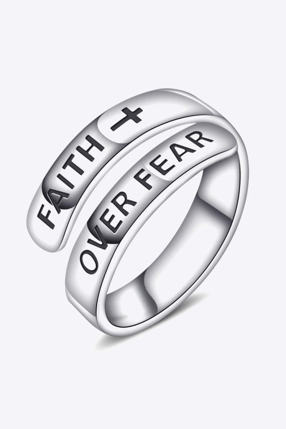 925 Sterling Silver FAITH OVER FEAR Bypass Ring Rings - Tophatter Daily Deals