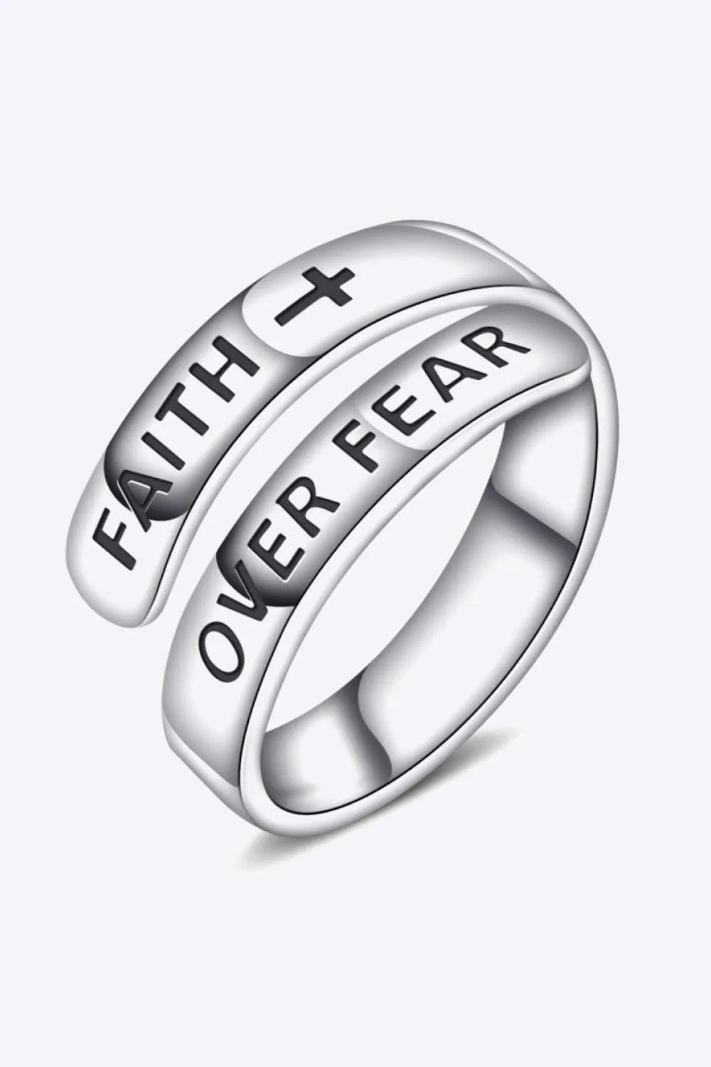 925 Sterling Silver FAITH OVER FEAR Bypass Ring Rings - Tophatter Daily Deals