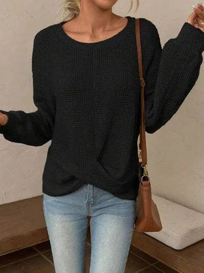Twisted Waffle-Knit Dropped Shoulder T-Shirt Women's T-Shirts - Tophatter Daily Deals