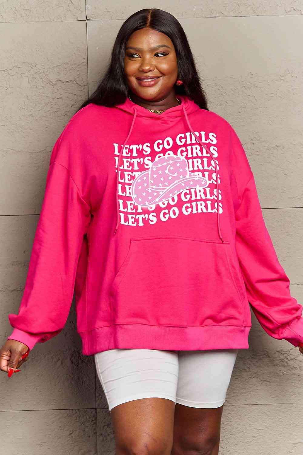 Simply Love Simply Love Full Size LET’S GO GIRLS Graphic Dropped Shoulder Hoodie - Tophatter Daily Deals