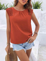 Spliced Lace Cap Sleeve Top Blouses - Tophatter Daily Deals