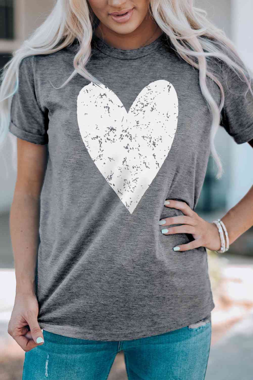 Heart Graphic Cuffed Short Sleeve Tee Women's T-Shirts - Tophatter Daily Deals