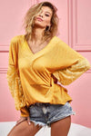BiBi V-Neck Mesh Lantern Sleeve Top Blouses - Tophatter Daily Deals