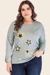 Full Size Star Graphic Slit Dropped Shoulder Top Sage Women's T-Shirts - Tophatter Daily Deals