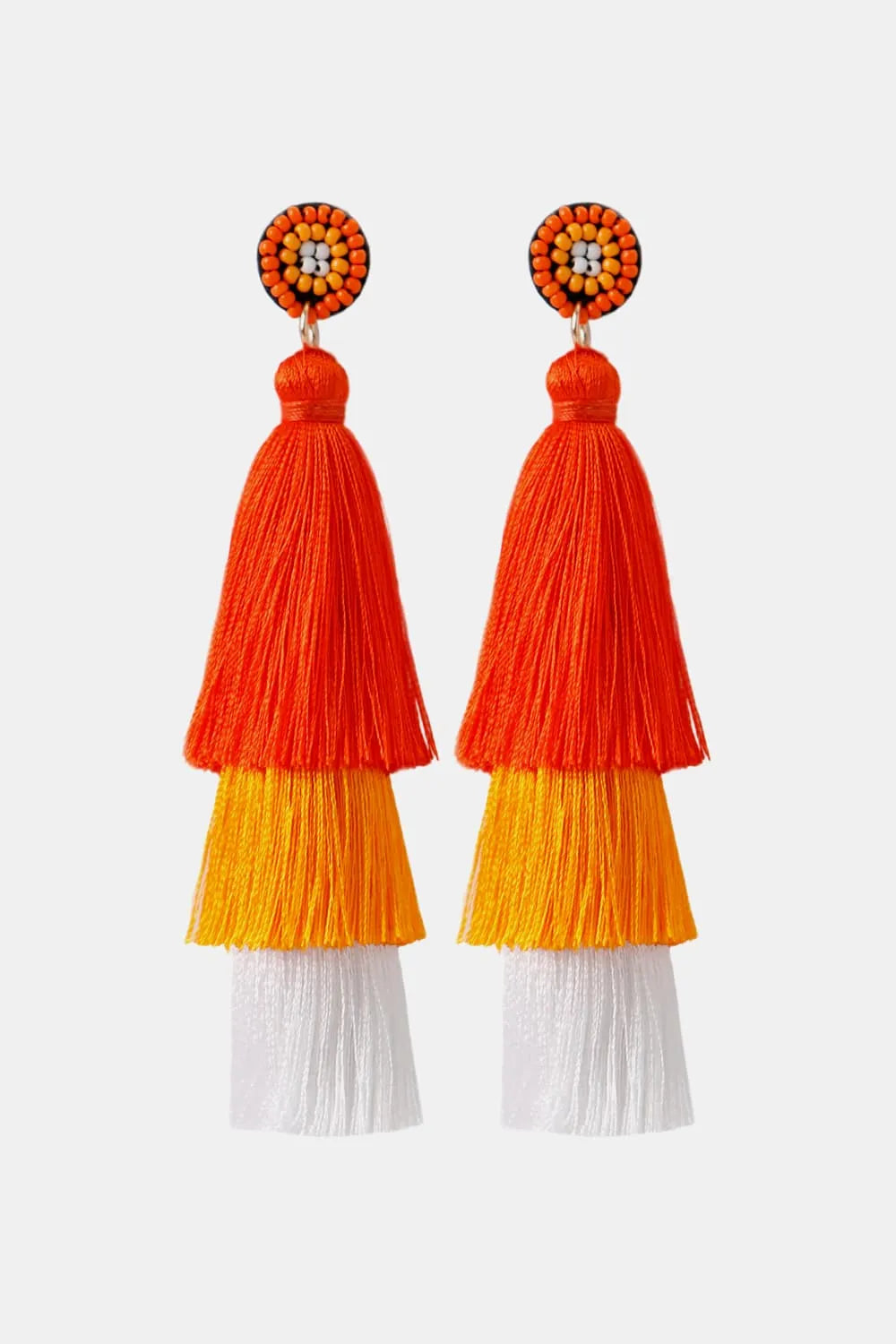 Baeds Detail Triple Layered Tassel Earring Mustard One Size Earrings - Tophatter Daily Deals