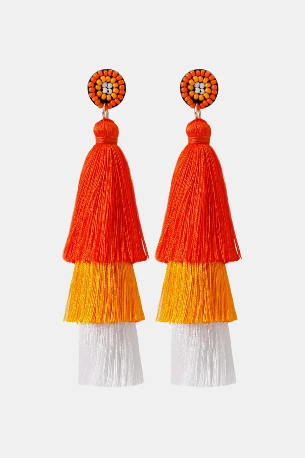 Baeds Detail Triple Layered Tassel Earring Mustard One Size Earrings - Tophatter Daily Deals