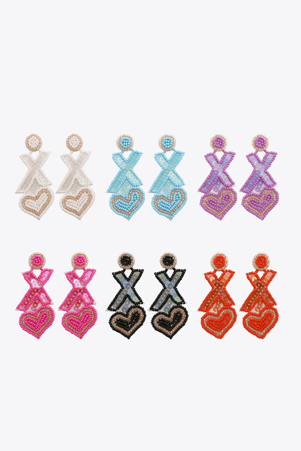 Random 2-Pair Heart and X-Shape Bead Dangle Earrings Multicolor One Size Earrings - Tophatter Daily Deals