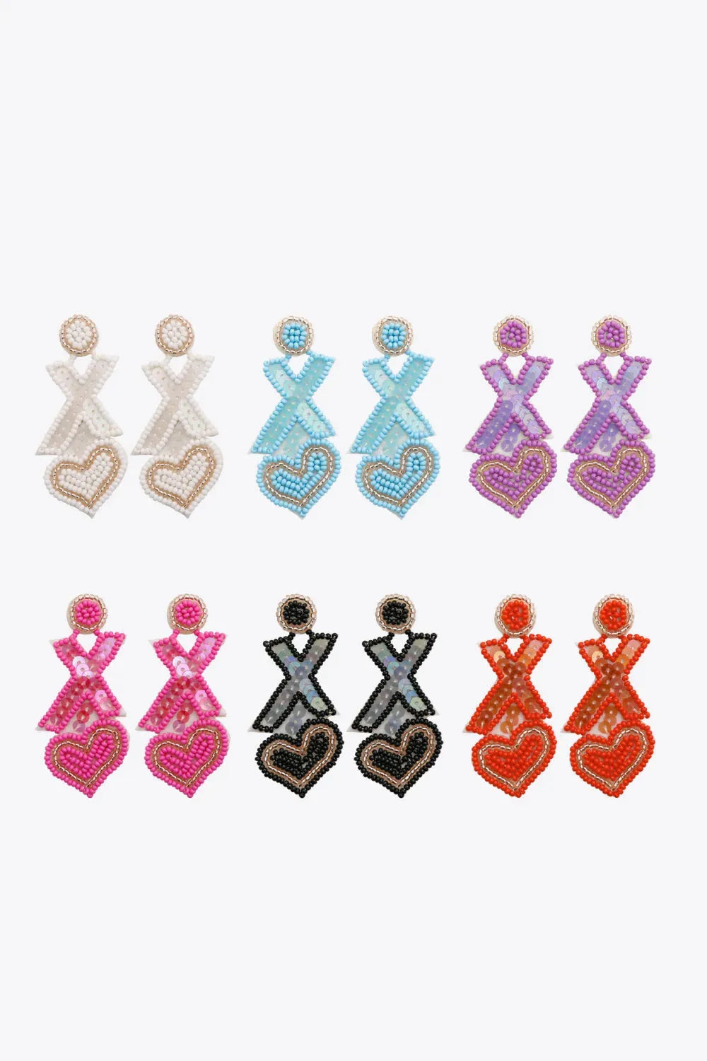 Random 2-Pair Heart and X-Shape Bead Dangle Earrings Multicolor One Size Earrings - Tophatter Daily Deals