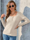 Buttoned Round Neck Long Sleeve T-Shirt Women's T-Shirts - Tophatter Daily Deals