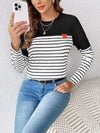 Heart Patch Striped Round Neck Long Sleeve T-Shirt Women's T-Shirts - Tophatter Daily Deals