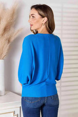 Zenana Full Size Round Neck Batwing Sleeve Blouse Blouses - Tophatter Daily Deals