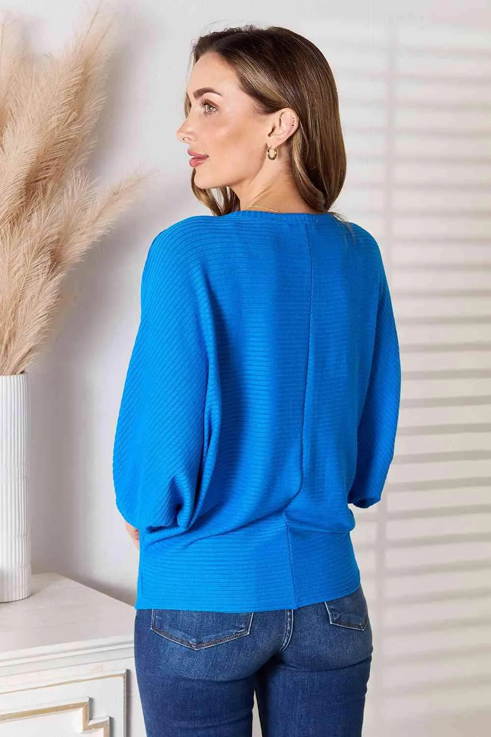 Zenana Full Size Round Neck Batwing Sleeve Blouse Blouses - Tophatter Daily Deals