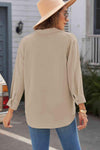 Textured Johnny Collar Three-Quarter Sleeve Blouse Blouses - Tophatter Daily Deals