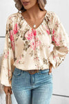 Floral V-Neck Balloon Sleeve Blouse Blouses - Tophatter Daily Deals