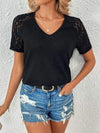 Lace Detail V-Neck Short Sleeve T-Shirt Women's T-Shirts - Tophatter Daily Deals