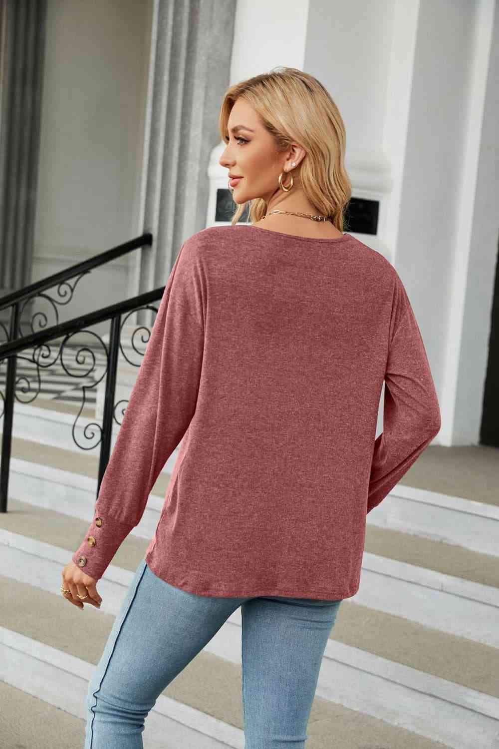 V-Neck Long Sleeve T-Shirt Women's T-Shirts - Tophatter Daily Deals