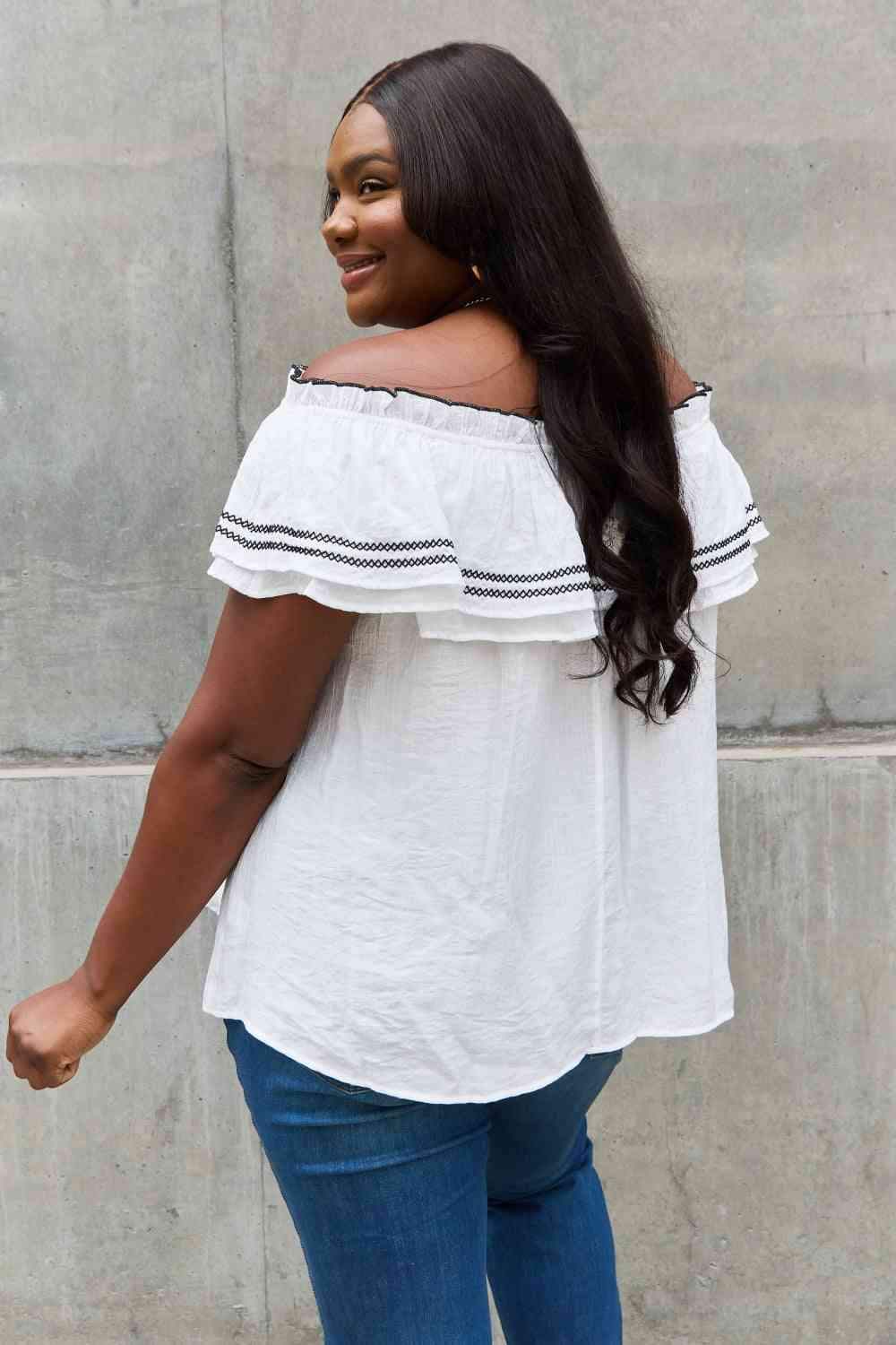 ODDI Full Size Off The Shoulder Ruffle Blouse Blouses - Tophatter Daily Deals