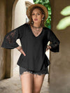 Plus Size Flower Crochet Flare Sleeve Top Black Blouses - Tophatter Daily Deals