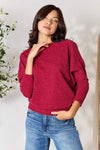 BOMBOM Drop Shoulder Long Sleeve Blouse Wine Blouses - Tophatter Daily Deals