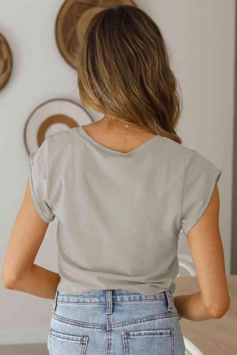 Tied Round Neck Crop Tee Women's T-Shirts - Tophatter Daily Deals