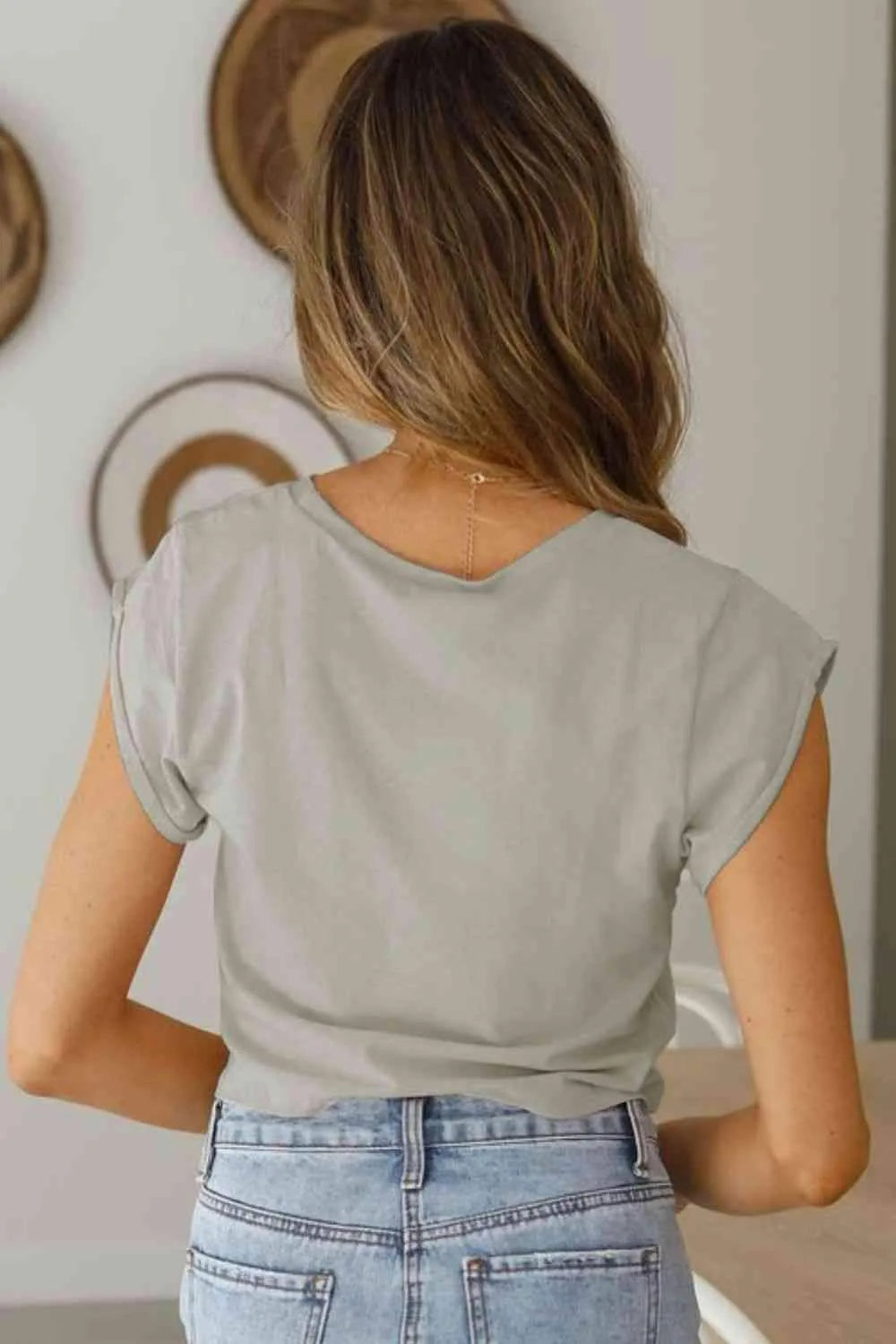 Tied Round Neck Crop Tee Women's T-Shirts - Tophatter Daily Deals
