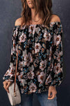 Floral Off-Shoulder Balloon Sleeve Blouse Black L Blouses - Tophatter Daily Deals