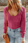 Scoop Neck Long Sleeve Top Cerise Blouses - Tophatter Daily Deals