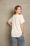 Double Take Buttoned Notched Neck Short Sleeve Top Blouses - Tophatter Daily Deals