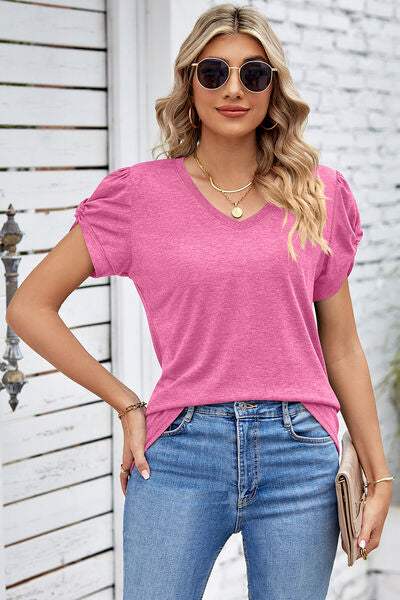 V-Neck Twisted Short Sleeve T-Shirt Women's T-Shirts - Tophatter Daily Deals