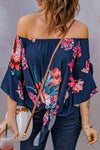 Printed Off-Shoulder Flounce Sleeve Top Navy Blouses - Tophatter Daily Deals