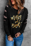 MERRY AND BRIGHT Graphic Long Sleeve Top Women's T-Shirts - Tophatter Daily Deals