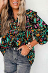 Printed Nochted Neck Ruffled Blouse Blouses - Tophatter Daily Deals