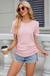 Eyelet Round Neck Short Sleeve T-Shirt Women's T-Shirts - Tophatter Daily Deals