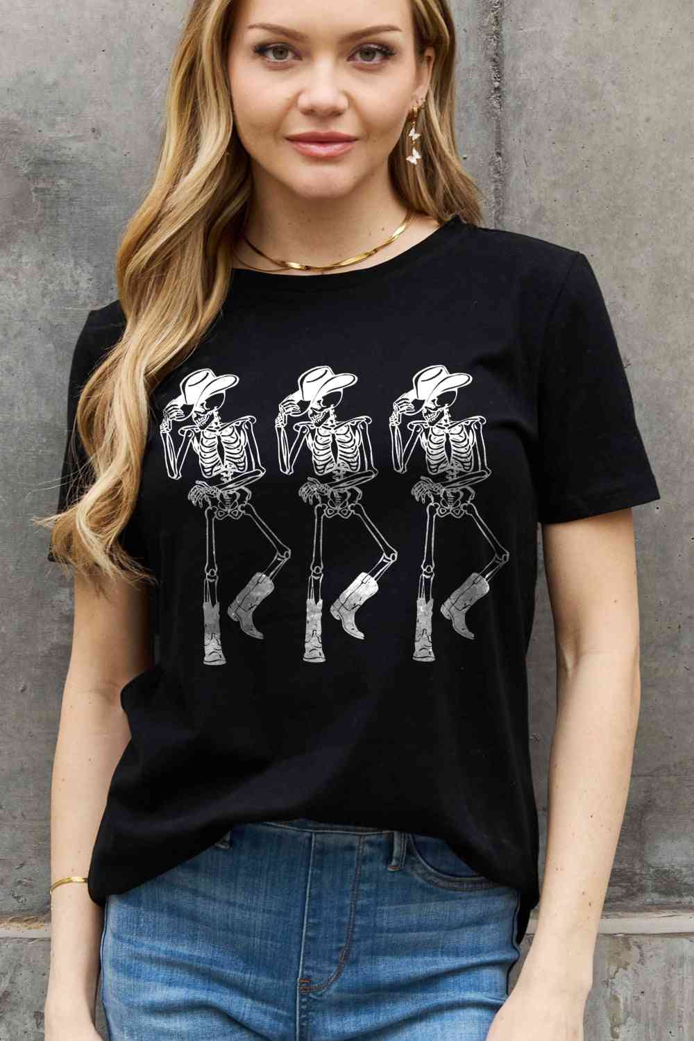 Simply Love Full Size Triple Skeletons Graphic Cotton Tee Women's T-Shirts - Tophatter Daily Deals