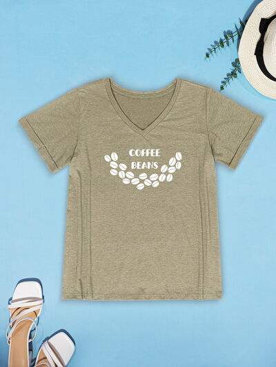 COFFEE BEANS V-Neck Short Sleeve T-Shirt Women's T-Shirts - Tophatter Daily Deals