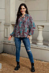 Tie Neck Heathered Balloon Sleeve Blouse Multicolor Blouses - Tophatter Daily Deals