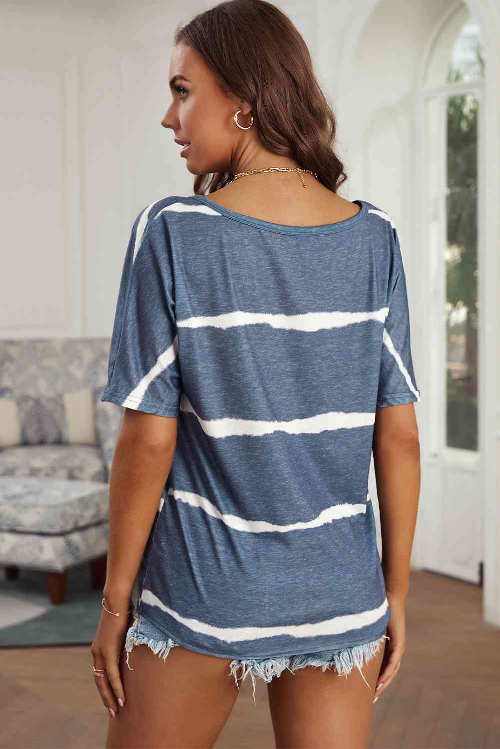 Striped Tie Front Tee Shirt - Shop Tophatter Deals, Electronics, Fashion, Jewelry, Health, Beauty, Home Decor, Free Shipping