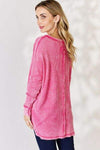 Zenana Oversized Washed Waffle Long Sleeve Top Blouses - Tophatter Daily Deals