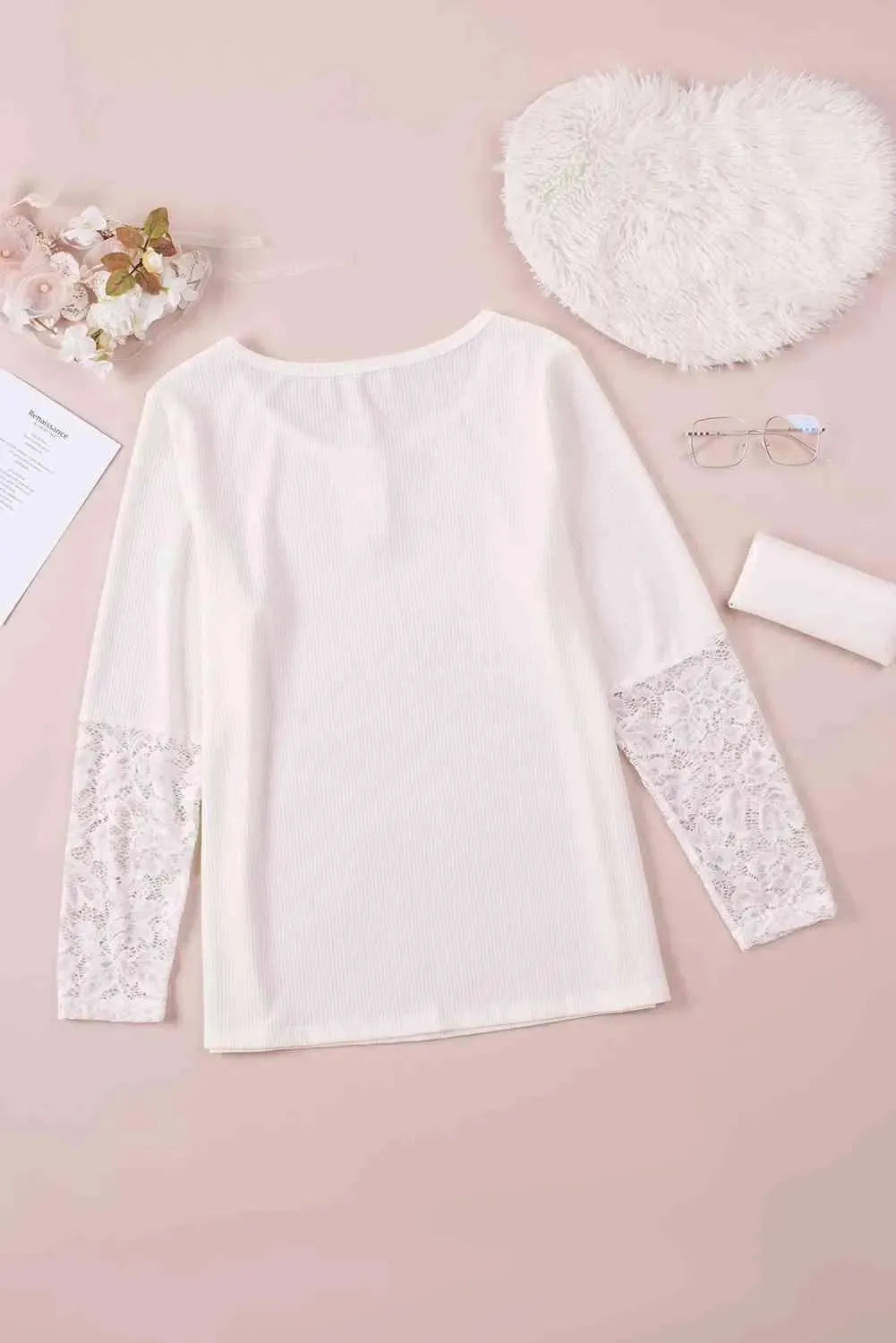 Plus Size Spliced Lace Ribbed Henley Top Women's T-Shirts - Tophatter Daily Deals
