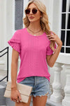 Eyelet Round Neck Petal Sleeve T-Shirt Women's T-Shirts - Tophatter Daily Deals