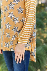 Celeste Design Full Size Leopard Star Striped Long Sleeve Top Blouses - Tophatter Daily Deals