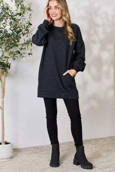 Zenana Oversized Longline Top with Pockets Blouses - Tophatter Daily Deals