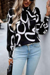 Printed Smocked Puff Sleeve Blouse Black Blouses - Tophatter Daily Deals