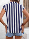 Striped Notched Neck Cap Sleeve Blouse Blouses - Tophatter Daily Deals