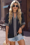 Embroidered V-Neck Top Black Blouses - Tophatter Daily Deals