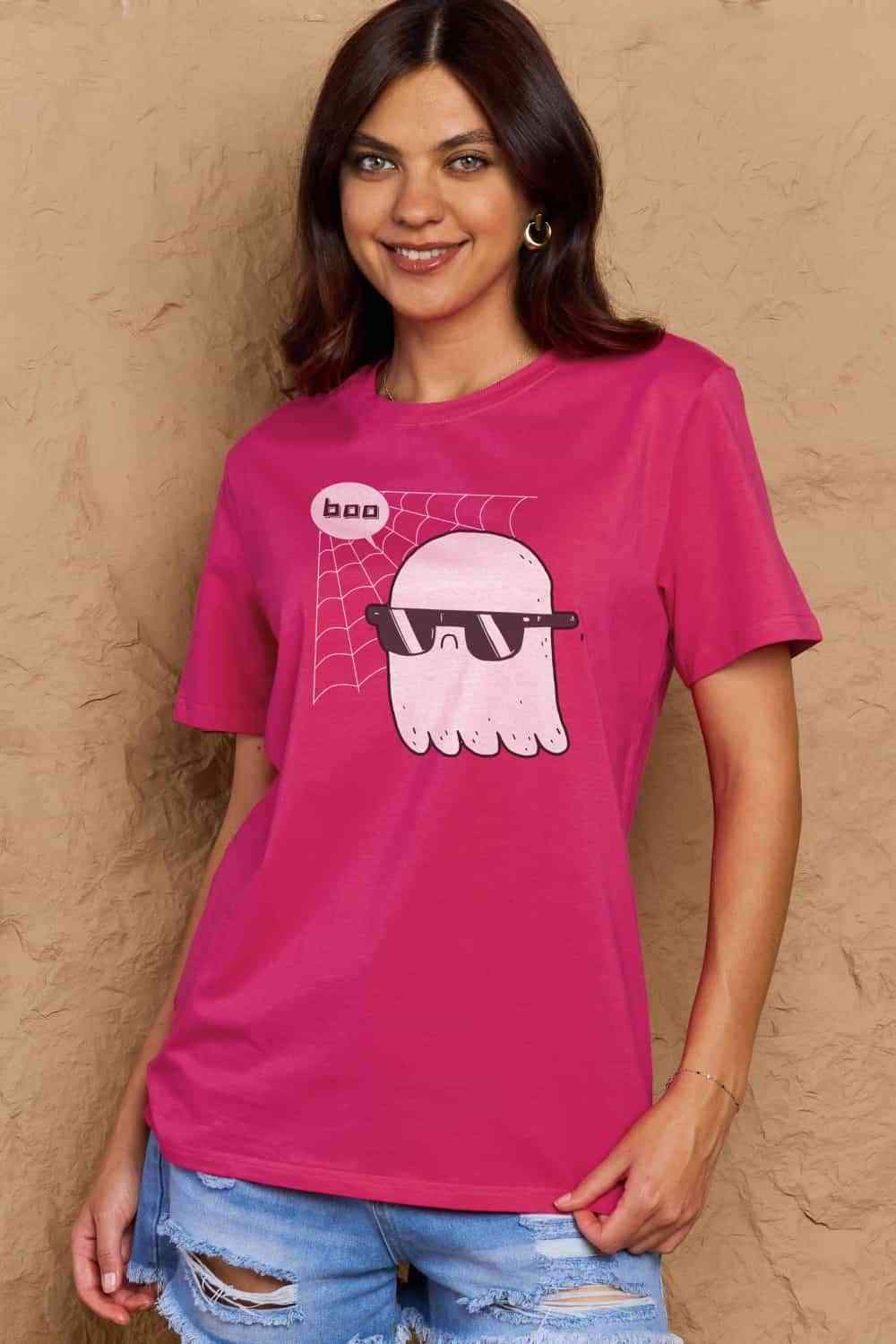 Simply Love Full Size BOO Graphic Cotton T-Shirt Women's T-Shirts - Tophatter Daily Deals