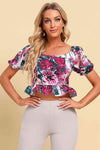 Floral Tied Cropped Peplum Blouse Blouses - Tophatter Daily Deals