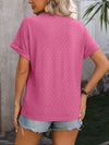 Eyelet Notched Short Sleeve T-Shirt Women's T-Shirts - Tophatter Daily Deals