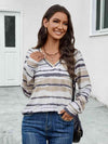 Striped V-Neck Long Sleeve T-Shirt Women's T-Shirts - Tophatter Daily Deals